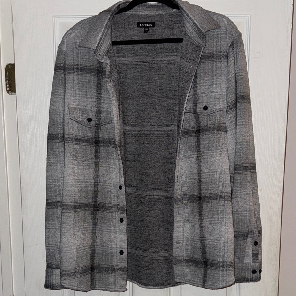 Express Men's Checkered Fleece Button Down